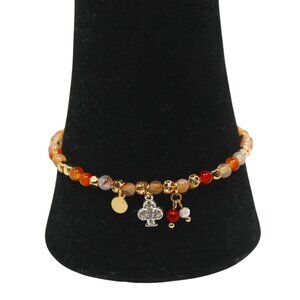 Coffee Brown Bead Stretch Charm Bracelet